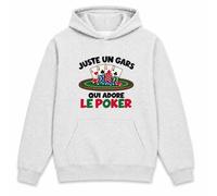 Planetee Sweat à Capuche Juste Un Gars Qui Adore Le Poker | Hoodie en Molleton Gratté 280 g/m² Gris Chiné avec Poche Kangourou | Unisexe XS à 5XL | Cadeau Joueur de Poker Anniversaire