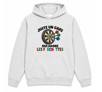 Planetee Sweat à Capuche Juste Un Gars Qui Adore Les fléchettes | Hoodie en Molleton Gratté 280 g/m² Gris Chiné avec Poche Kangourou | Unisexe XS à 5XL | Cadeau Joueur de Fléchettes Anniversaire