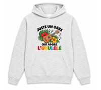 Planetee Sweat à Capuche Juste Un Gars Qui Adore l'ukulélé | Hoodie en Molleton Gratté 280 g/m² Gris Chiné avec Poche Kangourou | Unisexe XS à 5XL | Cadeau Joueur de Ukulélé Anniversaire