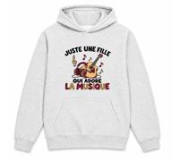 Planetee Sweat à Capuche Juste Une Fille Qui Adore la Musique | Hoodie en Molleton Gratté 280 g/m² Gris Chiné avec Poche Kangourou | Unisexe XS à 5XL | Cadeau Musicienne Anniversaire