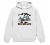 Planetee Sweat à Capuche Juste Une Fille Qui Adore Les Sciences | Hoodie en Molleton Gratté 280 g/m² Gris Chiné avec Poche Kangourou | Unisexe XS à 5XL | Cadeau Scientifique Anniversaire