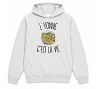 Planetee Sweat à Capuche L’Yonne c’est la Vie | Hoodie en Molleton Gratté 280 g/m² Gris Chiné avec Poche Kangourou | Unisexe XS à 5XL | Cadeau Anniversaire