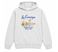 Planetee Sweat à Capuche La Camargue, Toujours Une Bonne idée | Hoodie en Molleton Gratté 280 g/m² Gris Chiné avec Poche Kangourou | Unisexe XS à 5XL | Cadeau Camarguais Camarguaise Anniversaire