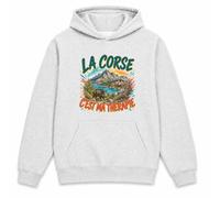 Planetee Sweat à Capuche La Corse C'est ma thérapie | Hoodie en Molleton Gratté 280 g/m² Gris Chiné avec Poche Kangourou | Unisexe Taille XXL | Cadeau Anniversaire