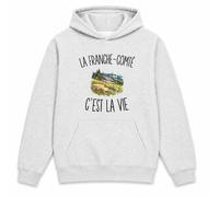 Planetee Sweat à Capuche La Franche-Comté c’est la Vie | Hoodie en Molleton Gratté 280 g/m² Gris Chiné avec Poche Kangourou | Unisexe XS à 5XL | Cadeau Franc-Comtois Franc-comtoise Anniversaire