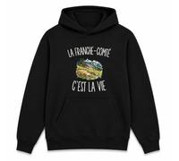 Planetee Sweat à Capuche La Franche-Comté c’est la Vie | Hoodie en Molleton Gratté 280 g/m² Noir avec Poche Kangourou | Unisexe XS à 5XL | Cadeau Franc-Comtois Franc-comtoise Anniversaire