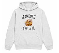 Planetee Sweat à Capuche La Malbouffe c’est la Vie | Hoodie en Molleton Gratté 280 g/m² Gris Chiné avec Poche Kangourou | Unisexe XS à 5XL | Cadeau Anniversaire
