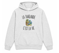 Planetee Sweat à Capuche La Thaïlande c’est la Vie | Hoodie en Molleton Gratté 280 g/m² Gris Chiné avec Poche Kangourou | Unisexe XS à 5XL | Cadeau Voyageur Voyageuse Anniversaire
