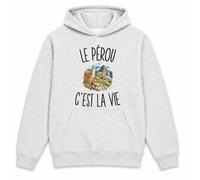 Planetee Sweat à Capuche Le Pérou c’est la Vie | Hoodie en Molleton Gratté 280 g/m² Gris Chiné avec Poche Kangourou | Unisexe XS à 5XL | Cadeau Voyageur Voyageuse Anniversaire