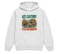 Planetee Sweat à Capuche Les castors C'est ma thérapie | Hoodie en Molleton Gratté 280 g/m² Gris Chiné avec Poche Kangourou | Unisexe Taille XS | Cadeau Anniversaire