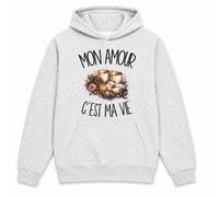 Planetee Sweat à Capuche Mon Amour C'est ma Vie | Hoodie en Molleton Gratté 280 g/m² Gris Chiné avec Poche Kangourou | Unisexe XS à 5XL | Cadeau Amoureux Amoureuse Anniversaire
