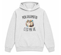 Planetee Sweat à Capuche Mon Ragamuffin c’est ma Vie | Hoodie en Molleton Gratté 280 g/m² Gris Chiné avec Poche Kangourou | Unisexe XS à 5XL | Cadeau Propriétaire Chat Anniversaire