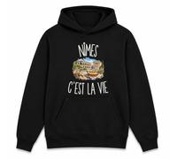 Planetee Sweat à Capuche Nîmes c’est la Vie | Hoodie en Molleton Gratté 280 g/m² Noir avec Poche Kangourou | Unisexe XS à 5XL | Cadeau Nîmois Nîmoise Anniversaire