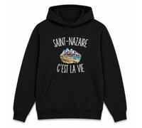 Planetee Sweat à Capuche Saint-Nazaire c’est la Vie | Hoodie en Molleton Gratté 280 g/m² Noir avec Poche Kangourou | Unisexe XS à 5XL | Cadeau Nazairien Nazairienne Anniversaire
