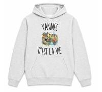 Planetee Sweat à Capuche Vannes c’est la Vie | Hoodie en Molleton Gratté 280 g/m² Gris Chiné avec Poche Kangourou | Unisexe XS à 5XL | Cadeau Vannetais Vannetaise Anniversaire