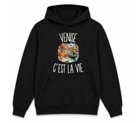 Planetee Sweat à Capuche Venise c’est la Vie | Hoodie en Molleton Gratté 280 g/m² Noir avec Poche Kangourou | Unisexe XS à 5XL | Cadeau Voyageur Voyageuse Anniversaire