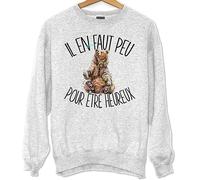 Planetee Sweat Baloo Peu pour être Heureux C'est la Vie | Idée Cadeau Pull Gris Unisexe imprimé en France XL