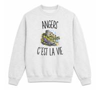 Planetee Sweat Gris Chiné Angers c’est la Vie | Molleton Gratté 260 g/m² Col Rond Unisexe XS à 5XL | Pull Sweatshirt Hiver Quotidien | Cadeau Angevin Angevine Homme Femme Anniversaire Noël
