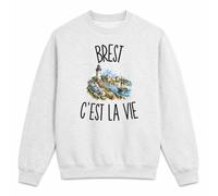 Planetee Sweat Gris Chiné Brest c’est la Vie | Molleton Gratté 260 g/m² Col Rond Unisexe XS à 5XL | Pull Sweatshirt Hiver Quotidien | Cadeau Brestois Brestoise Homme Femme Anniversaire Noël