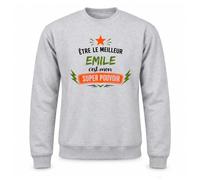 Planetee Sweat Gris Chiné Être Le Meilleur Emile C'est Mon Super Pouvoir | Molleton Gratté 260 g/m² Col Rond Unisexe XS à 5XL | Pull Sweatshirt Hiver Quotidien | Cadeau Homme Femme Anniversaire Noël