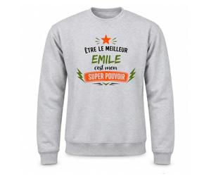 Planetee Sweat Gris Chiné Être Le Meilleur Emile C'est Mon Super Pouvoir | Molleton Gratté 260 g/m² Col Rond Unisexe XS à 5XL | Pull Sweatshirt Hiver Quotidien | Cadeau Homme Femme Anniversaire Noël