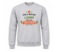 Planetee Sweat Gris Chiné Être Le Meilleur Lohan C'est Mon Super Pouvoir | Molleton Gratté 260 g/m² Col Rond Unisexe XS à 5XL | Pull Sweatshirt Hiver Quotidien | Cadeau Homme Femme Anniversaire Noël