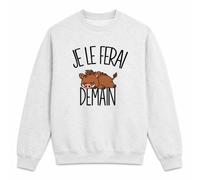Planetee Sweat Gris Chiné Je Le Ferai Demain | Bébé phacochère | Molleton Gratté 260 g/m² Col Rond Unisexe XS à 5XL | Pull Sweatshirt Hiver Quotidien | Cadeau Homme Femme Noël | Flemme Paresseux