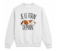Planetee Sweat Gris Chiné Je Le Ferai Demain | Pointer Anglais | Molleton Gratté 260 g/m² Col Rond Unisexe XS à 5XL | Pull Sweatshirt Hiver Quotidien | Cadeau Homme Femme Noël | Flemme Paresseux