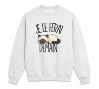 Planetee Sweat Gris Chiné Je Le Ferai Demain | Sacré de Birmanie | Molleton Gratté 260 g/m² Col Rond Unisexe XS à 5XL | Pull Sweatshirt Hiver Quotidien | Cadeau Homme Femme Anniversaire Noël