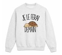 Planetee Sweat Gris Chiné Je Le Ferai Demain | Tortue terrestre | Molleton Gratté 260 g/m² Col Rond Unisexe XS à 5XL | Pull Sweatshirt Hiver Quotidien | Cadeau Homme Femme Noël | Flemme Paresseux