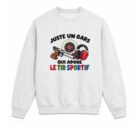 Planetee Sweat Gris Chiné Juste Un Gars Qui Adore Le tir Sportif | Molleton Gratté 260 g/m² Col Rond Unisexe XS à 5XL | Pull Sweatshirt Hiver Quotidien | Cadeau Tireur Homme Femme Anniversaire Noël