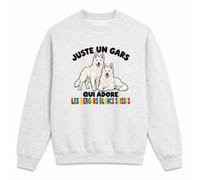Planetee Sweat Gris Chiné Juste Un Gars Qui Adore Les bergers Blancs suisses | Molleton Gratté 260 g/m² Col Rond Unisexe XS à 5XL | Pull Sweatshirt Hiver Quotidien