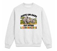 Planetee Sweat Gris Chiné Juste Un Gars Qui Adore Les rhinocéros | Molleton Gratté 260 g/m² Col Rond Unisexe XS à 5XL | Pull Sweatshirt Hiver Quotidien