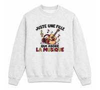 Planetee Sweat Gris Chiné Juste Une Fille Qui Adore la Musique | Molleton Gratté 260 g/m² Col Rond Unisexe XS à 5XL | Pull Sweatshirt Hiver Quotidien | Cadeau Musicienne Homme Femme Anniversaire Noël