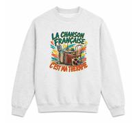 Planetee Sweat Gris Chiné La Chanson française C'est ma thérapie | Molleton Gratté 260 g/m² Col Rond Unisexe Taille XS | Pull Sweatshirt Hiver Quotidien | Cadeau Homme Femme Anniversaire Noël