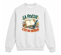 Planetee Sweat Gris Chiné La poésie C'est ma thérapie | Molleton Gratté 260 g/m² Col Rond Unisexe Taille XXL | Pull Sweatshirt Hiver Quotidien | Cadeau Homme Femme Anniversaire Noël