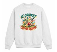 Planetee Sweat Gris Chiné Le Cricket C'est ma thérapie | Molleton Gratté 260 g/m² Col Rond Unisexe Taille L | Pull Sweatshirt Hiver Quotidien | Cadeau Homme Femme Anniversaire Noël
