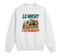 Planetee Sweat Gris Chiné Le Whisky C'est ma thérapie | Molleton Gratté 260 g/m² Col Rond Unisexe Taille 3XL | Pull Sweatshirt Hiver Quotidien | Cadeau Homme Femme Anniversaire Noël