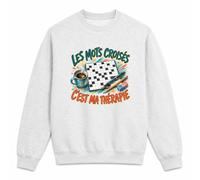 Planetee Sweat Gris Chiné Les Mots croisés C'est ma thérapie | Molleton Gratté 260 g/m² Col Rond Unisexe XS à 3XL | Pull Sweatshirt Hiver Quotidien | Cadeau Homme Femme Anniversaire Noël