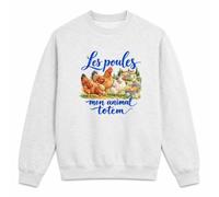 Planetee Sweat Gris Chiné Les Poules, Mon Animal Totem | Molleton Gratté 260 g/m² Col Rond Unisexe XS à 5XL | Pull Sweatshirt Hiver Quotidien