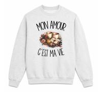 Planetee Sweat Gris Chiné Mon Amour C'est ma Vie | Molleton Gratté 260 g/m² Col Rond Unisexe XS à 5XL | Pull Sweatshirt Hiver Quotidien | Cadeau Amoureux Amoureuse Homme Femme Anniversaire Noël