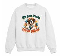 Planetee Sweat Gris Chiné Mon Saint-Bernard C'est ma thérapie | Molleton Gratté 260 g/m² Col Rond Unisexe Taille L | Pull Sweatshirt Hiver Quotidien | Cadeau Homme Femme Anniversaire Noël