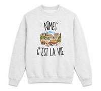 Planetee Sweat Gris Chiné Nîmes c’est la Vie | Molleton Gratté 260 g/m² Col Rond Unisexe XS à 5XL | Pull Sweatshirt Hiver Quotidien | Cadeau Nîmois Nîmoise Homme Femme Anniversaire Noël
