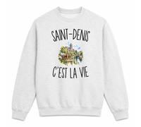Planetee Sweat Gris Chiné Saint-Denis c’est la Vie | Molleton Gratté 260 g/m² Col Rond Unisexe XS à 5XL | Pull Sweatshirt Hiver Quotidien | Cadeau Dionysien Dionysienne Homme Femme Anniversaire Noël
