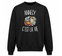 Planetee Sweat Noir Annecy c’est la Vie | Molleton Gratté 260 g/m² Col Rond Unisexe XS à 5XL | Pull Sweatshirt Hiver Quotidien | Cadeau Annécien Annécienne Homme Femme Anniversaire Noël