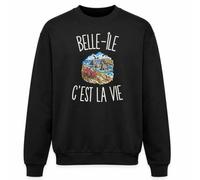 Planetee Sweat Noir Belle-Île c’est la Vie | Molleton Gratté 260 g/m² Col Rond Unisexe XS à 5XL | Pull Sweatshirt Hiver Quotidien | Cadeau Bellilois Belliloise Homme Femme Anniversaire Noël