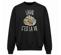 Planetee Sweat Noir Laval c’est la Vie | Molleton Gratté 260 g/m² Col Rond Unisexe XS à 5XL | Pull Sweatshirt Hiver Quotidien | Cadeau Lavallois Lavalloise Homme Femme Anniversaire Noël