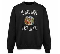 Planetee Sweat Noir Le Bas-Rhin c’est la Vie | Molleton Gratté 260 g/m² Col Rond Unisexe XS à 5XL | Pull Sweatshirt Hiver Quotidien | Cadeau Homme Femme Anniversaire Noël