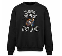 Planetee Sweat Noir Les Poils de Chat Partout c’est la Vie | Molleton Gratté 260 g/m² Col Rond Unisexe XS à 5XL | Pull Sweatshirt Hiver Quotidien | Cadeau Homme Femme Anniversaire Noël