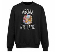 Planetee Sweat Noir Lisbonne c’est la Vie | Molleton Gratté 260 g/m² Col Rond Unisexe XS à 5XL | Pull Sweatshirt Hiver Quotidien | Cadeau Voyageur Voyageuse Homme Femme Anniversaire Noël
